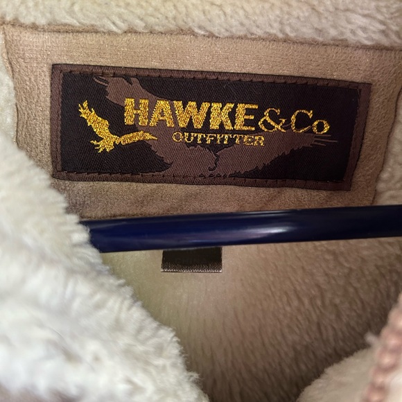 Hawke & Co faux sheep skin hoodie coat gold flecks external fur seams. - Picture 5 of 6